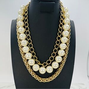 Huge Faux Pearl Necklace Multi Strand Chain Glam 80”s Gum Ball Maximalist Estate